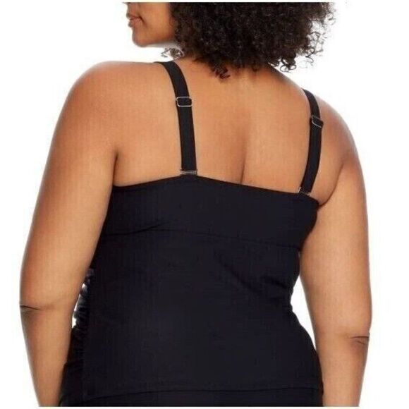 Birdsong ECO ONYX‎ Plus Size 20W Shirred Ruched Underwire Tankini Swim Top Black - Picture 7 of 11